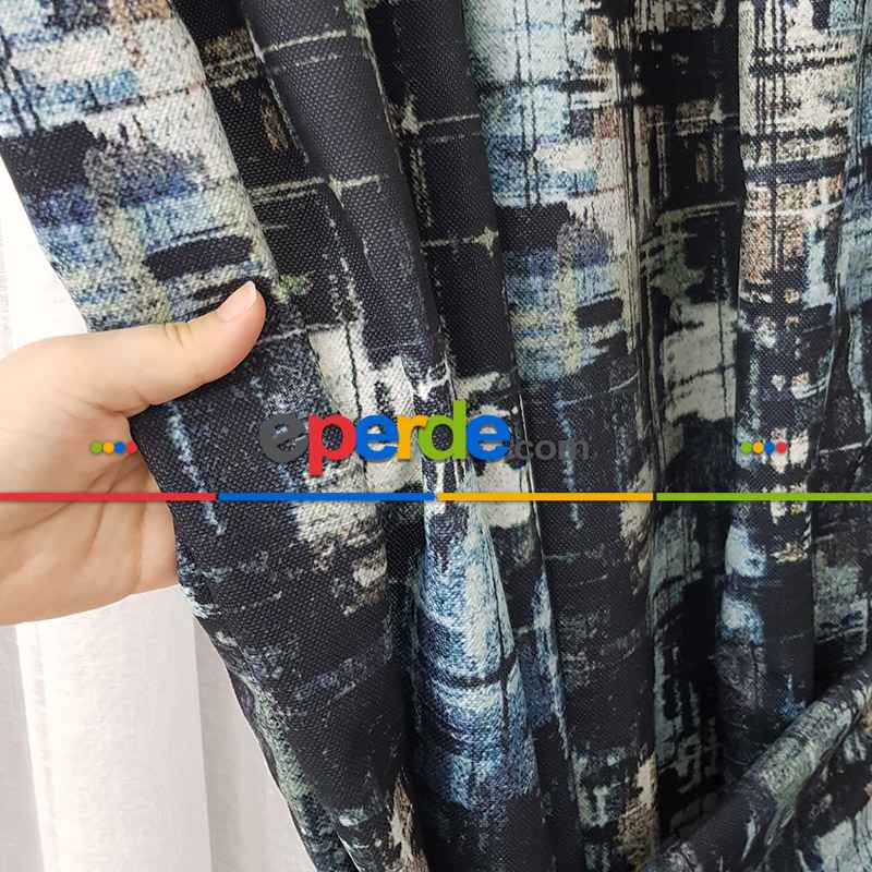 Oturma Odası Abstrakt Desenli Fon Perde Evm1504 Kumaşı Kalındır Duck Bezi Değildir-  Çok Renkli 2