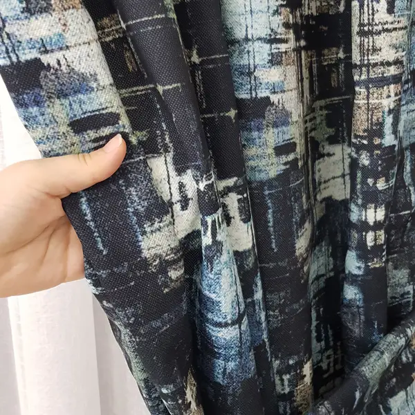 Salon Abstrakt Desenli Fon Perde Evm1504 Kumaşı Kalındır Duck Bezi Değildir-  Çok Renkli 2