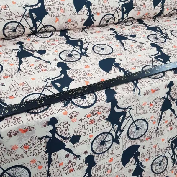 Şemsiyeli Kız Desenli Fon Perde Evm827 Kumaşı Kalındır Duck Bezi Değildir- Siyah-Beyaz