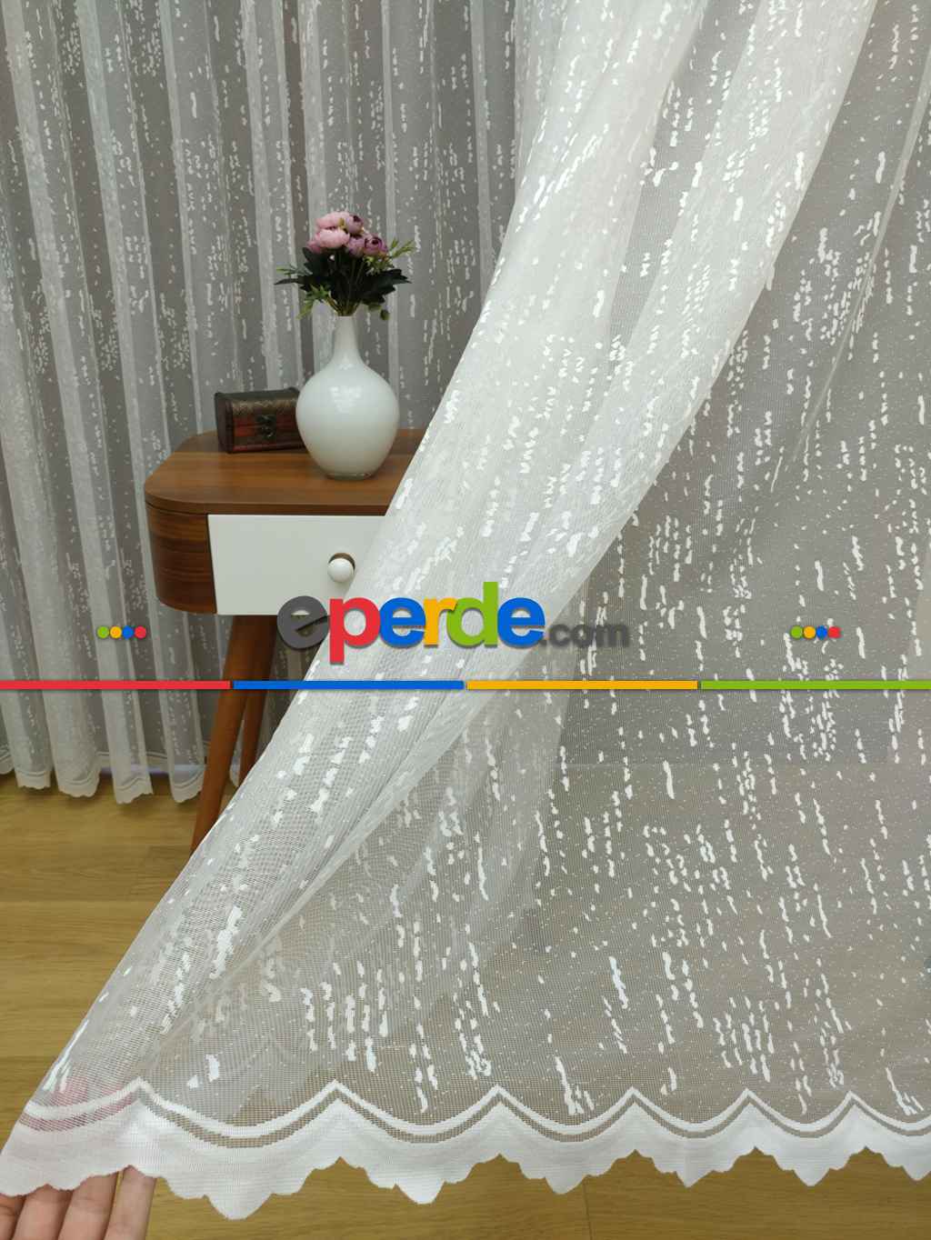 Özel Örme Dokulu Tül Perde- Ekru