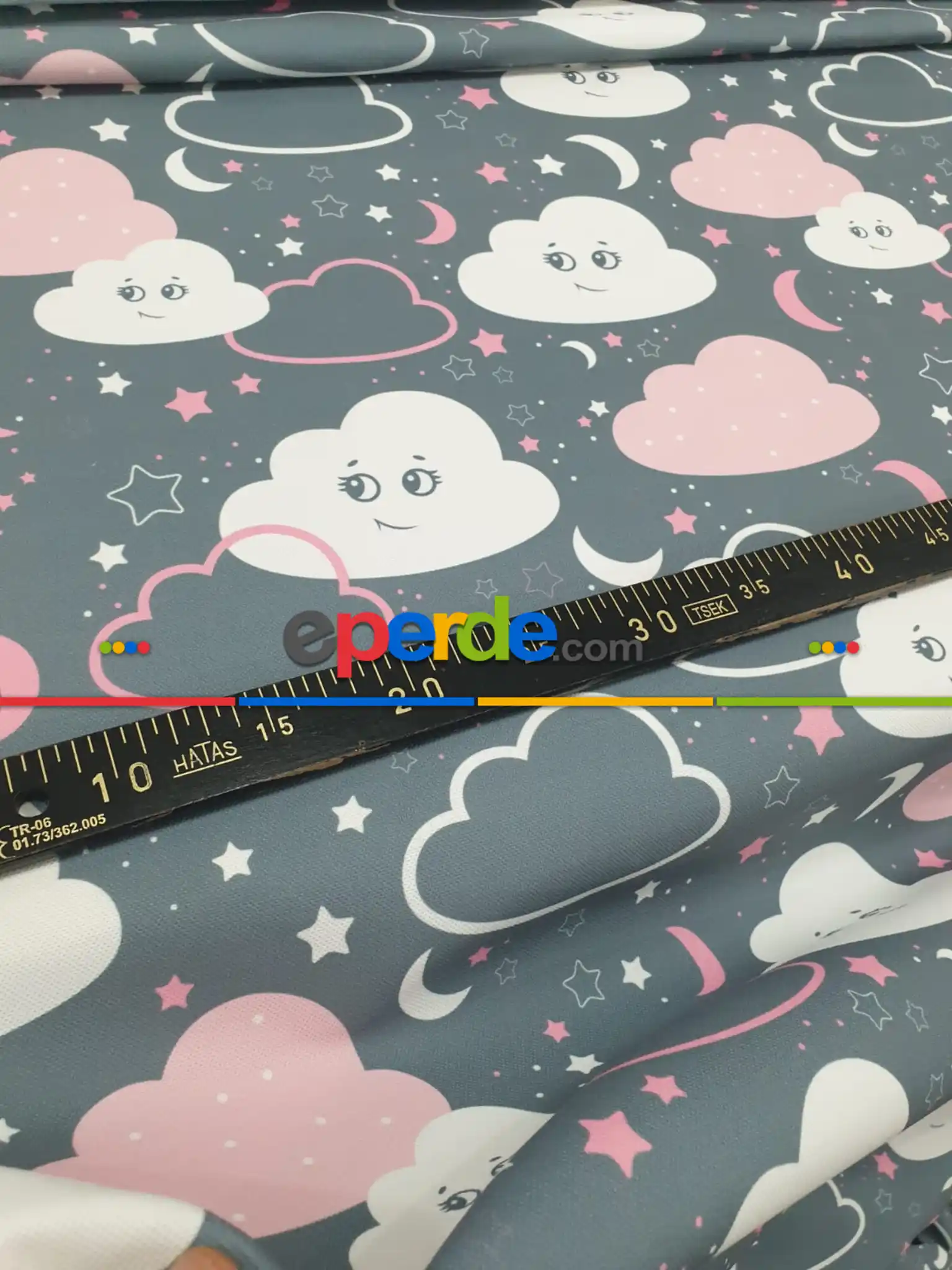 Bebek Odası Fon - Bulut Desenli Fon Perde Evm683-4 Kumaşı Kalındır Duck Bezi Değildir- Beyaz