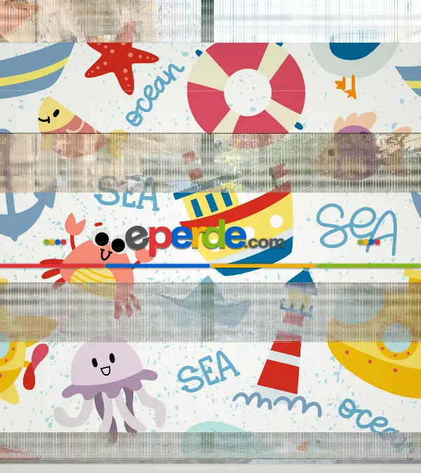 Bebek Odası Zebra Perde - Deniz Temalı Baskılı Zebra Perde- Çok Renkli