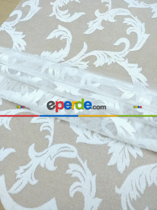 Tül Perde Ve Kruvaze Perde Şal Desenli ( Dantel Tül)- Ekru