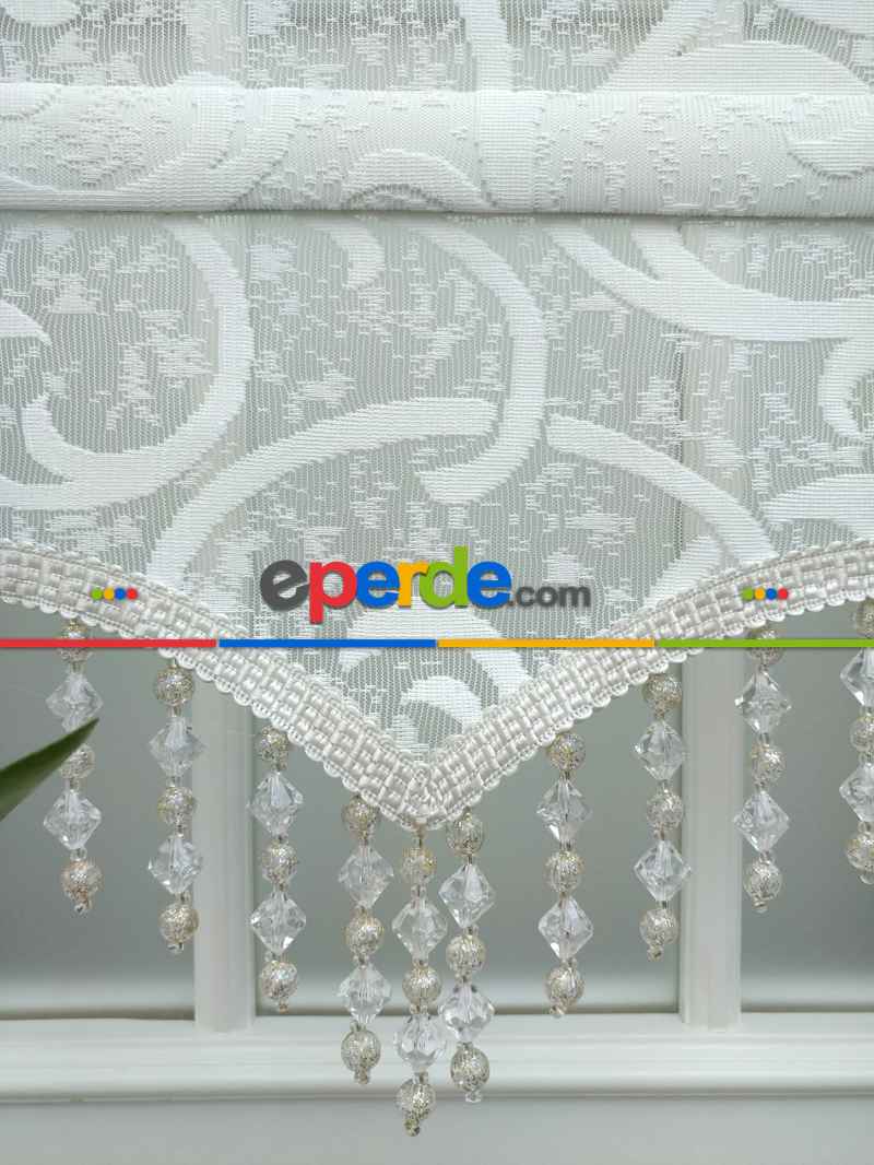 Yatak Odası - Jakar Örme Tül-dilay 801 Ekru Çiftli Sistem Dantel Desenli Perde- Ekru