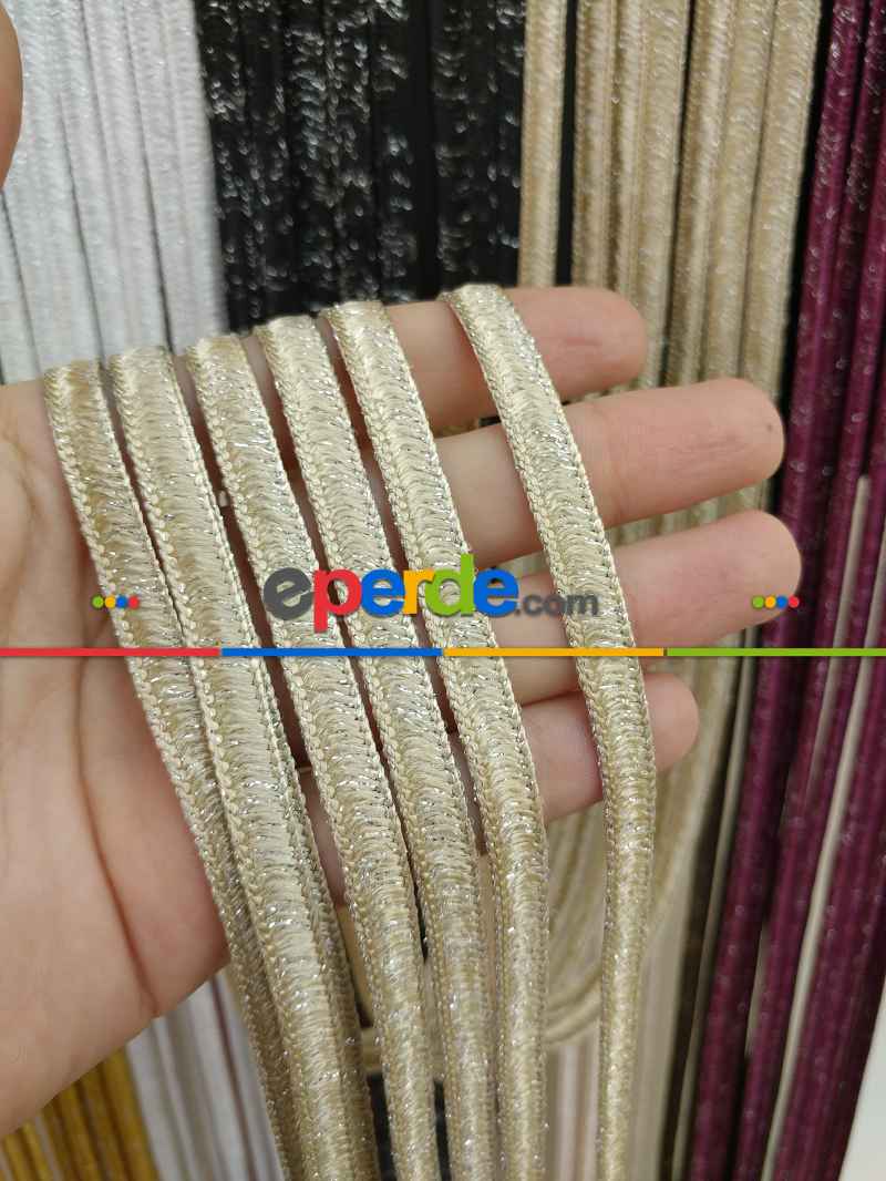 Bej Rengi İp Perde İpek Koza Serisi- Bej-gümüş