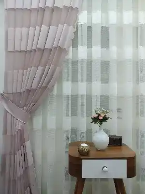 Brilliant Tül Perde Enine Çizgili Tül Perde ( Hazır Ölçü 1/2.5 Normal Pile )- Ekru 240cm X 195cm 