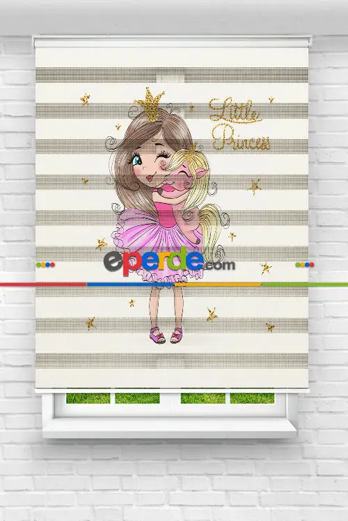 Çocuk Odası - Sevimli Balerin Ve Unicorn Baskılı Zebra Perde