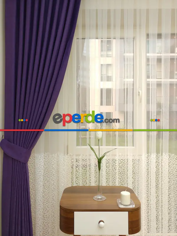 Mor Düz Fon Perde Dökümlü Birinci Kalite 300 Cm Geniş En Daha Hesaplı- Mor