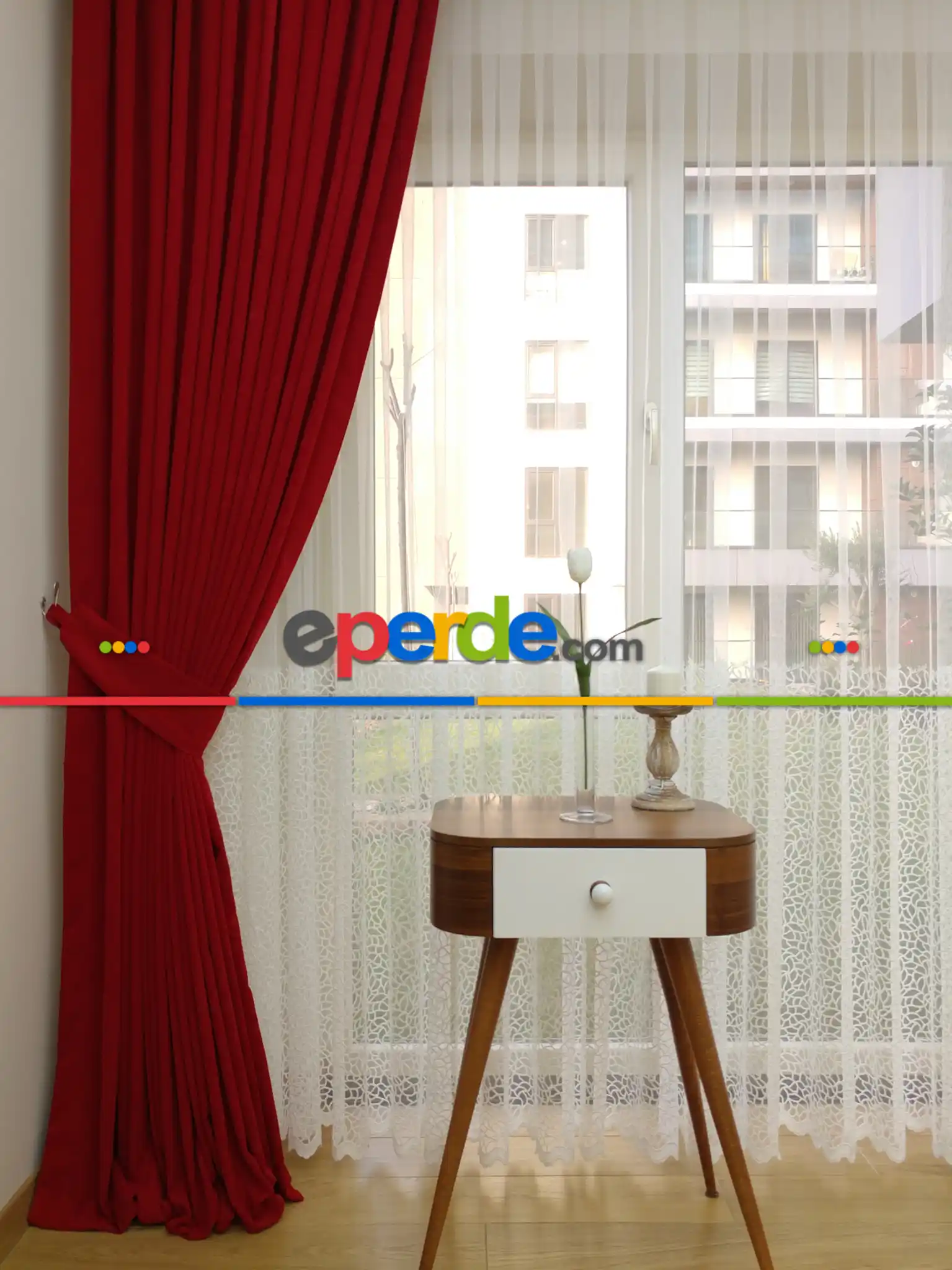 Kırmızı Koyu Düz Fon Perde Dökümlü Birinci Kalite 300 Cm Geniş En Daha Hesaplı- Kırmızı Koyu