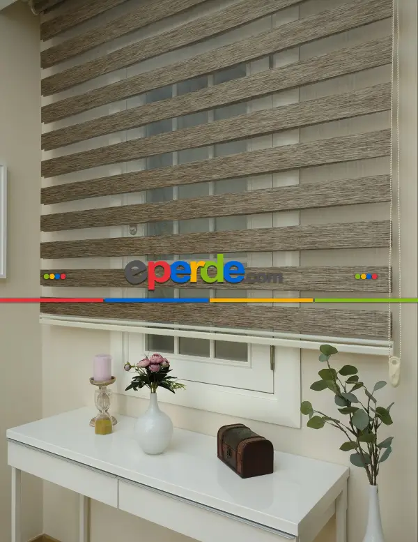 Zebra Perde - Bambu Zebra Perde- Kahve-Açık Vizon