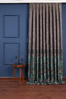 Yatak Odası Fon Perde - Simay Gri-turkuaz-gold Pano Fon Perde