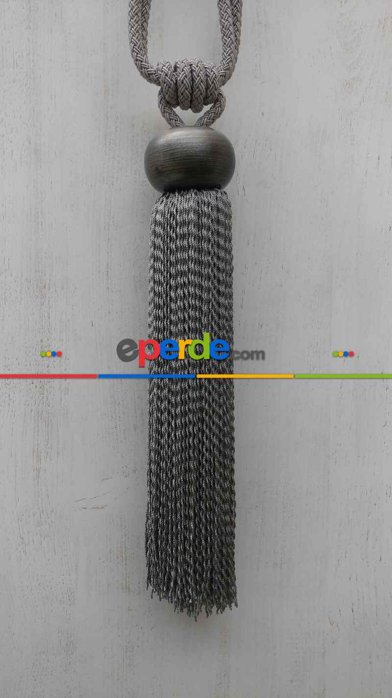 Ahşap Bukle Gri Braçol Perde Bağı- Gri-füme-antrasit