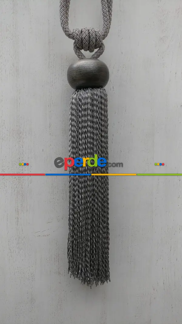 Ahşap Bukle Gri Braçol Perde Bağı- Gri-füme-antrasit
