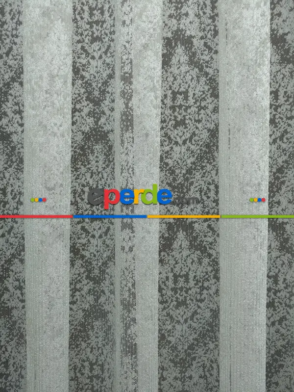 Kdk Örme Dantel Damask Desenli Tül Perde - Krem - Ekru