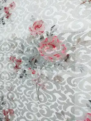Dijital Baskı Örme Tül Stor-myra Desenli Çiftli Sistem Stor Perde- Kırmızı-beyaz
