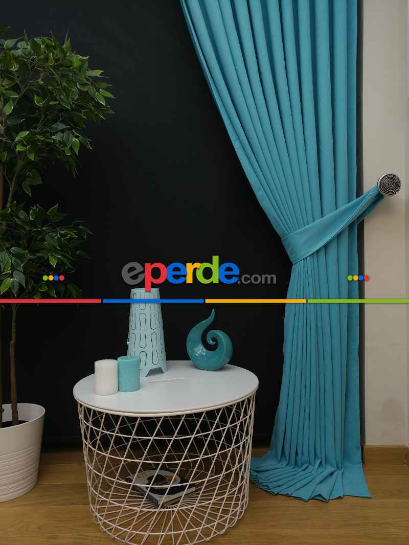 Düz Renk Dökümlü Fon Perde (150)- Turkuaz