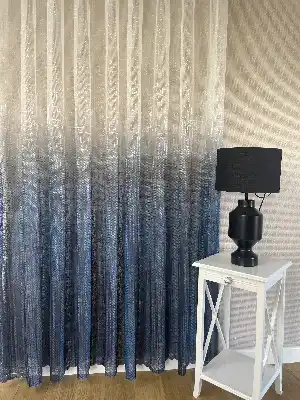 Hazır Ölçülü Normal Pileli Degrade Geçişli Mavi - Lacivert Örme Dokuma Tül Perde (tül Fon Olarakta Tercih Edilebilir)