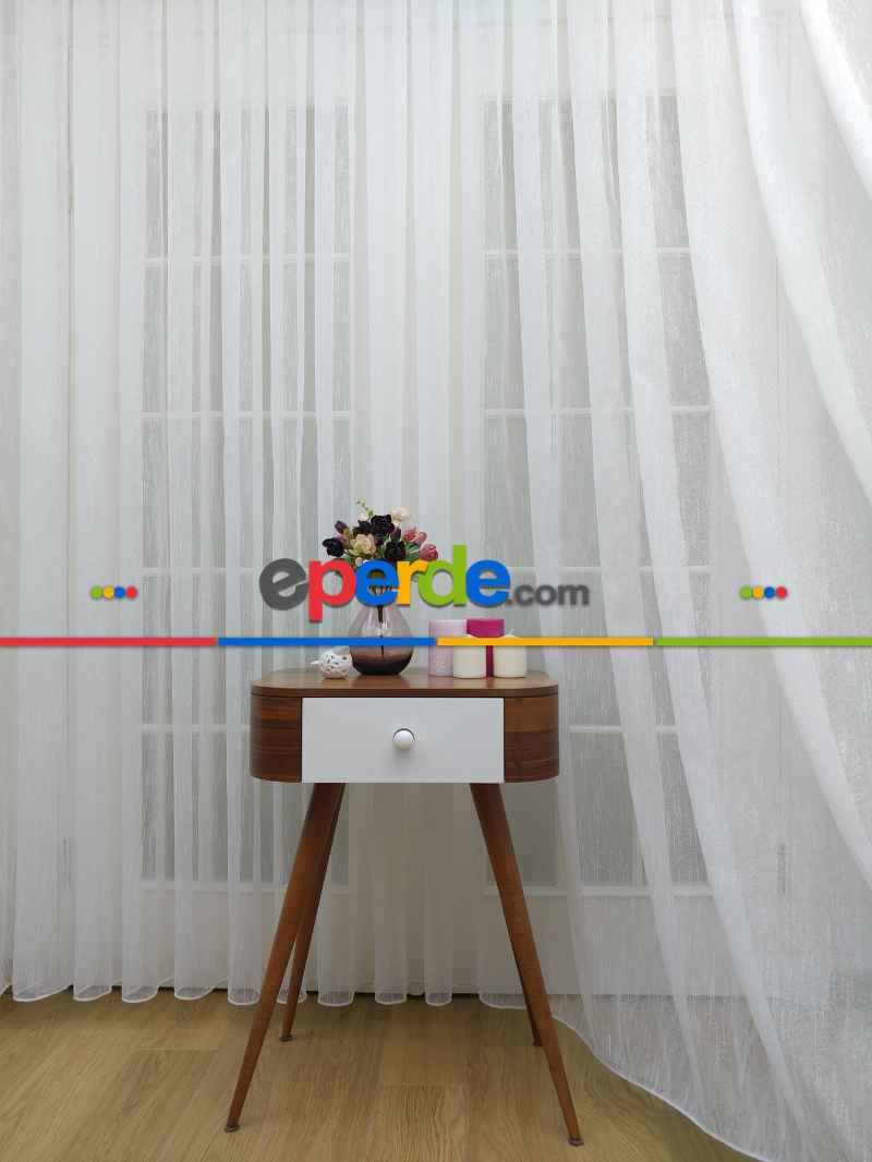 Oturma Odası - Ekru Şantuk Düz Tül Perde !!!özel İndirimli Fiyat