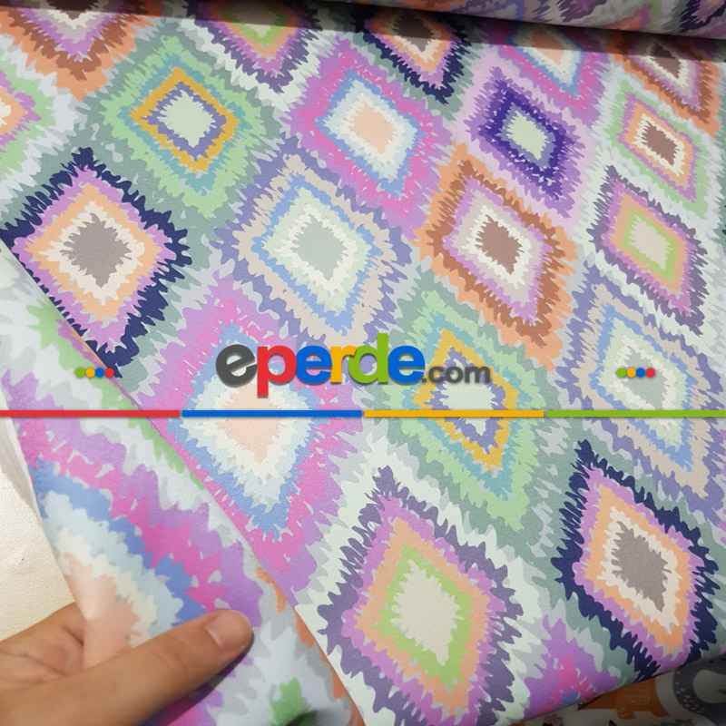 Modern Mutfak Perdesi Kanat Fon Perde Desenli- Mavi