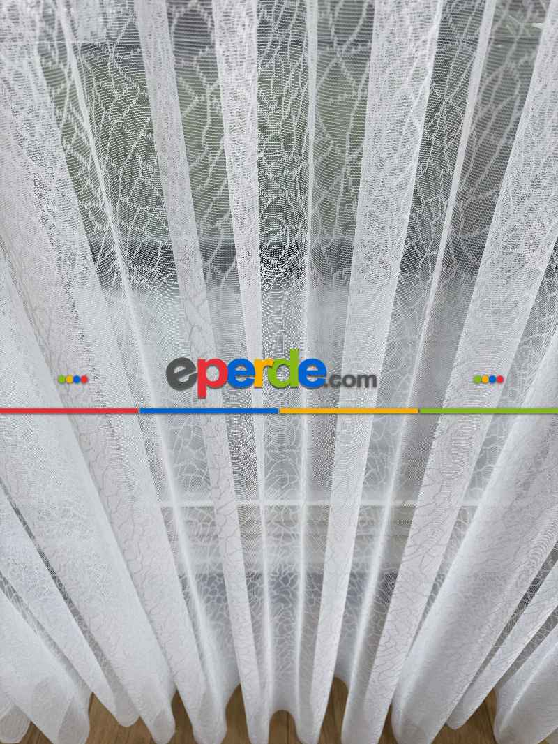 Oturma Odası - Desenli Fransız Dantel Örme Tül Perde, Desenli Ütü İstemeyen Tül