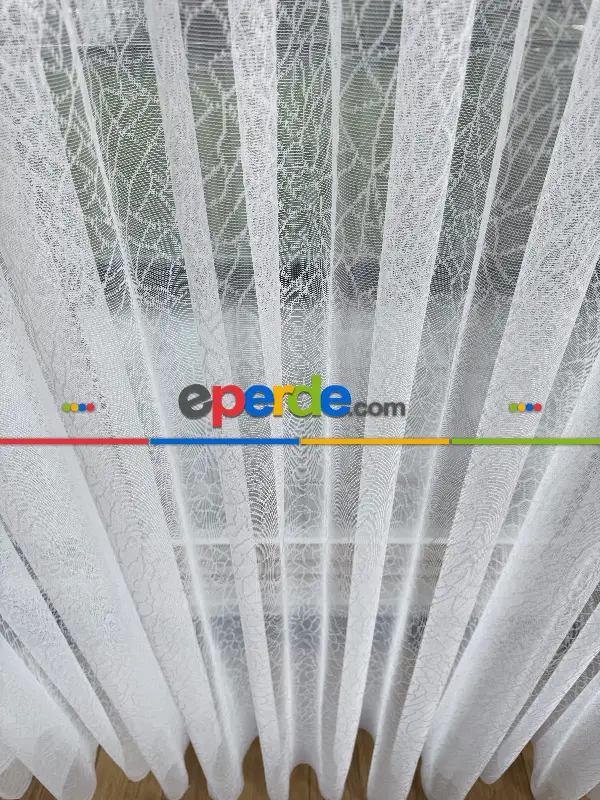 Salon - Desenli Fransız Dantel Örme Tül Perde, Desenli Ütü İstemeyen Tül