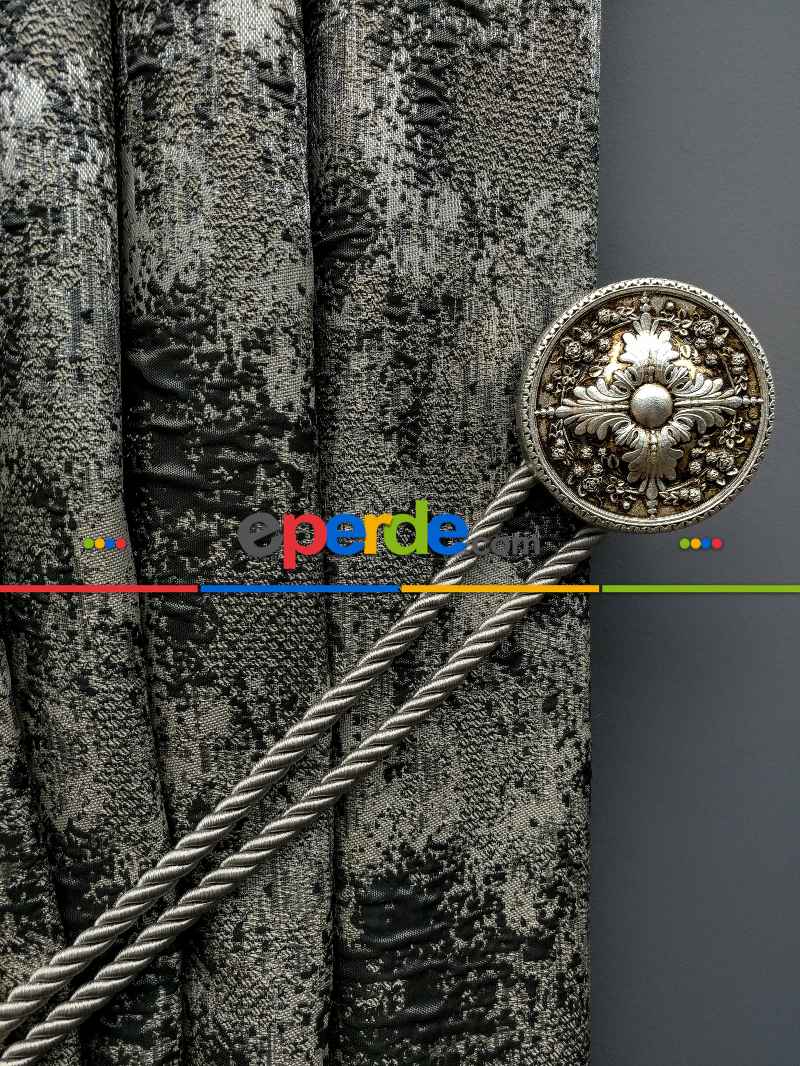 Salon Perdesi - Modern Desenli Jakarlı Fon Perde Yeni Seri 401- Gri-Füme-Antrasit