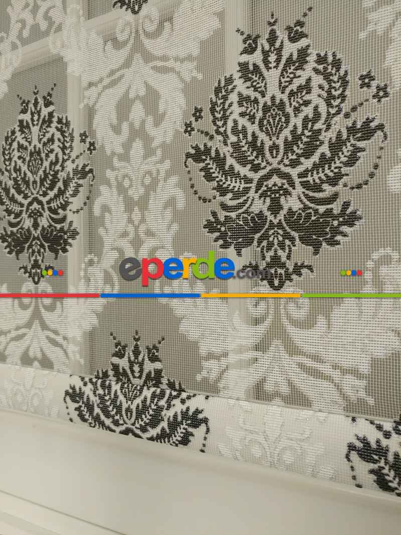 Yatak Odası - Yakma Tül Stor - Çiftli Sistem Desenli Perde (burn Out)- Siyah-antrasit