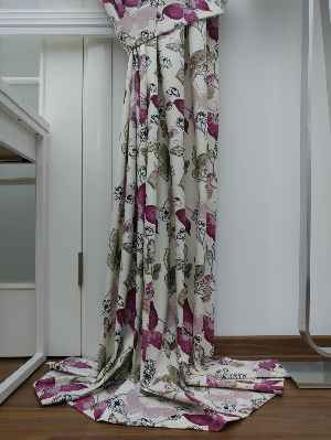 Kelebek Desenli Fon Perde Pembe Mor ( Leke Tutmaz )- Pembe-Mor