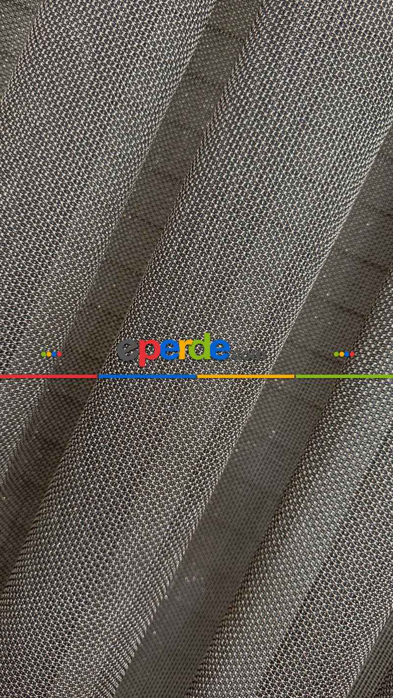 Kahverengi Keten Gümüş Simli Tül Perde - Ağır Gramajlı Premium