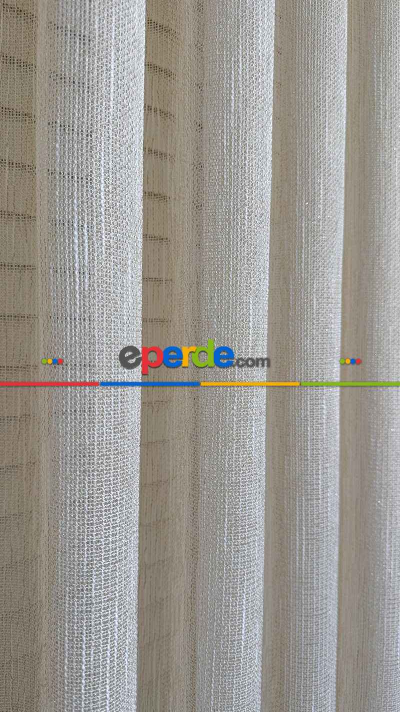 Altın Simli Krem Keten Tül Perde - Ağır Gramajlı Premium