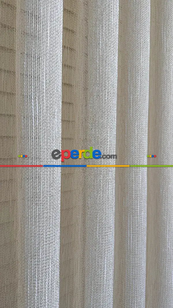 Mutfak Altın Simli Krem Keten Tül Perde - Ağır Gramajlı Premium