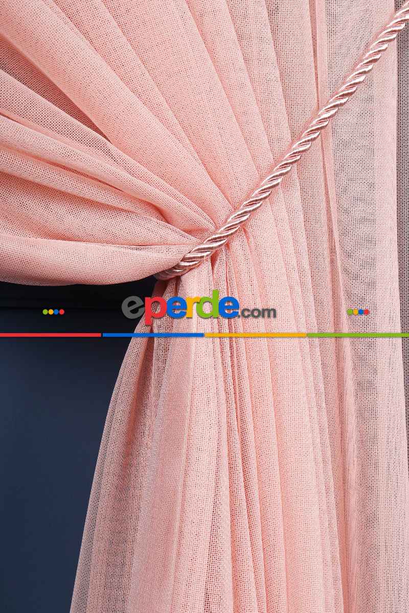 Yatak Odası Fon Perde - Pudra Tülden Kordon Toplama Fon Perde ( Kordon Hediyeli)