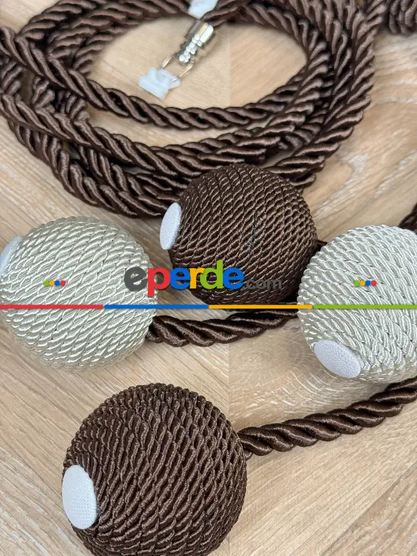 Kahverengi Krem Braçol Perde Bağı