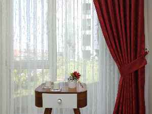 Patine Desenli Kırmızı - Katyonik Jakar Fon Perde- Kırmızı