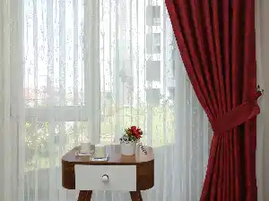 Patine Desenli Kırmızı - Katyonik Jakar Fon Perde- Kırmızı