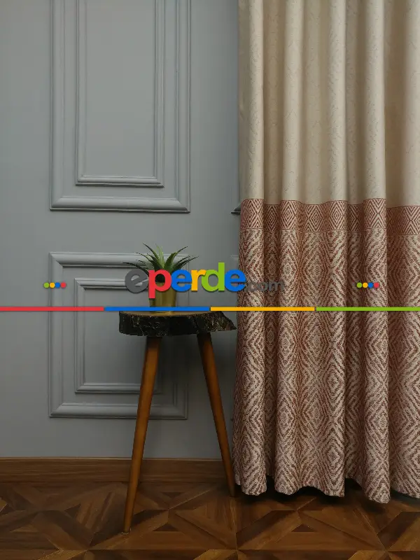 Kıremit Desenli Pano Fon Perde- Kiremit- Taş Rengi