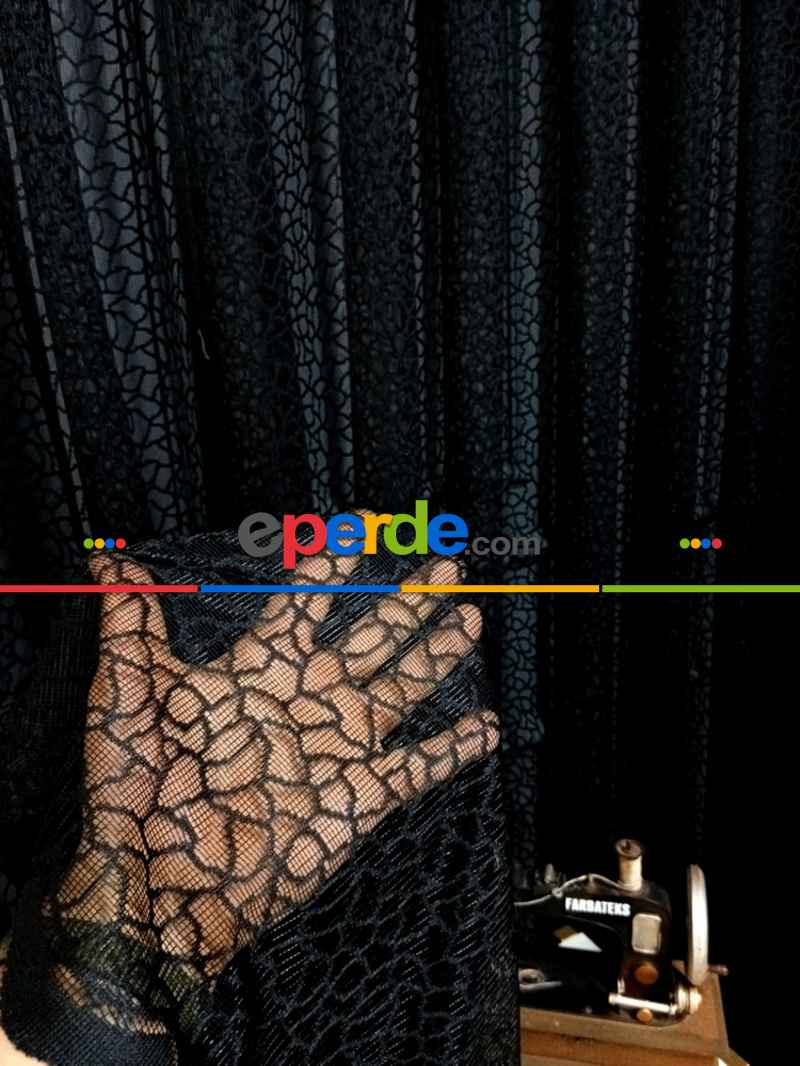 Siyah Leopar Desen Desen Moder Tül Perde