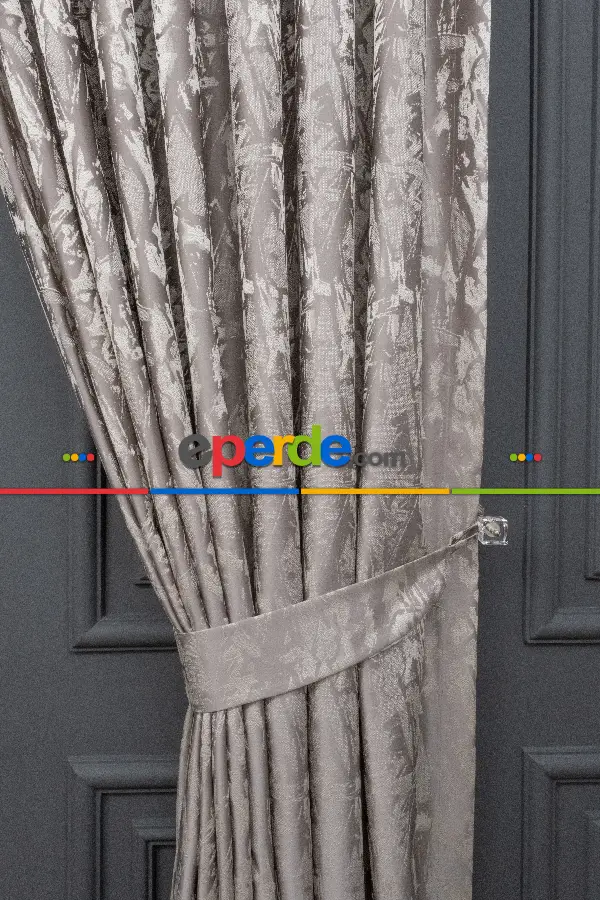 Yatak Odası Fon Jakar Dokuma Fon Perde Zemin Gri(desen Krem) Renk