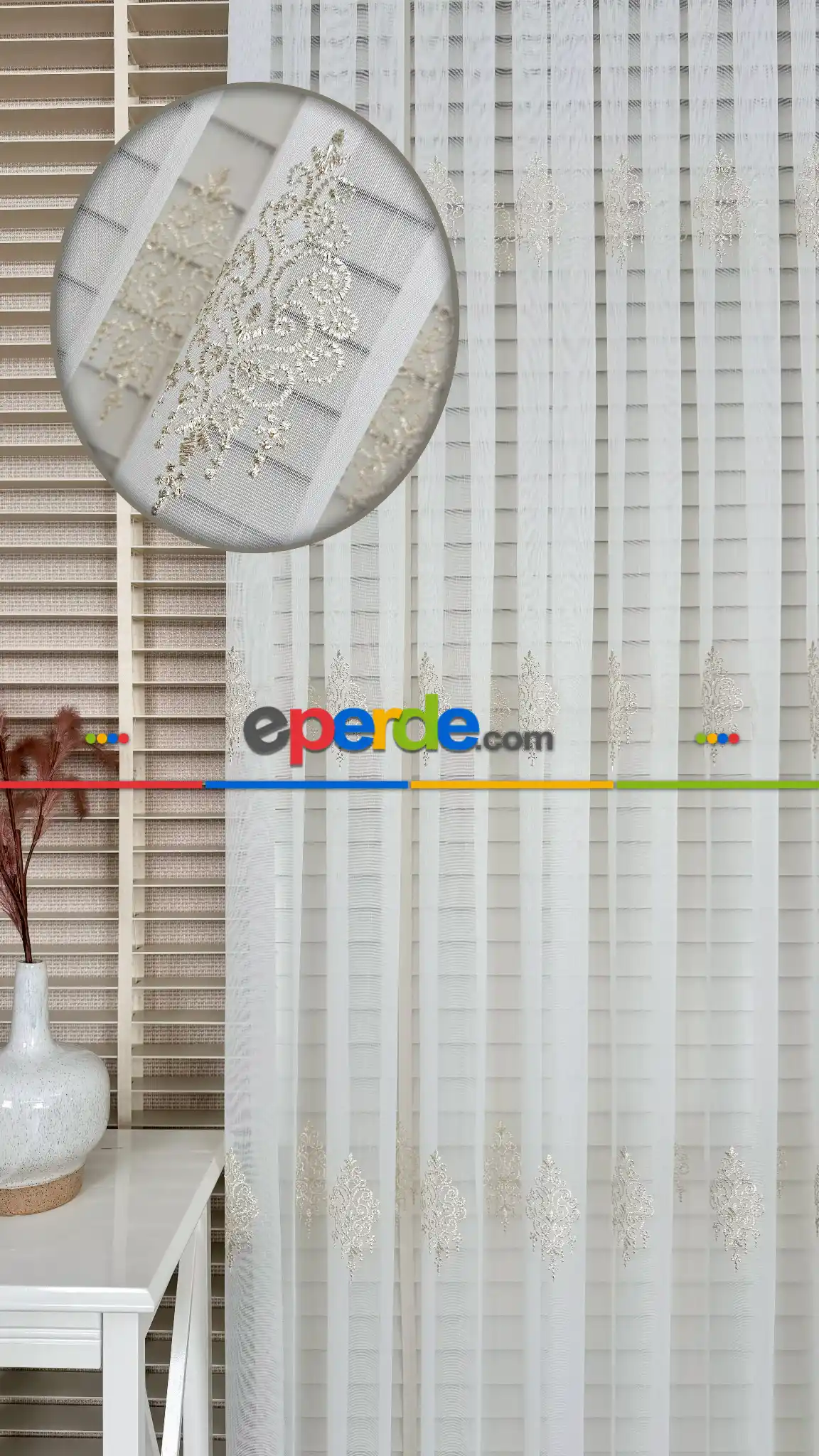 Salon Ekru Altın Özel Dokuma, Özel İplik Brode İşlemeli Tül Perde - Ağır Gramajlı Premium Nakışlı