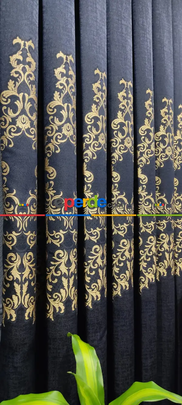Yatak Odası - Lacivert Damask Desenli, Dokuma Fon Perde, Adet Fiyatıdır, İstediğiniz Boy Ölçüsünde Dikilir, Eni 50 İla 100cm Arası Seçenekler, Sık Piledir 50cm X 1cm 
