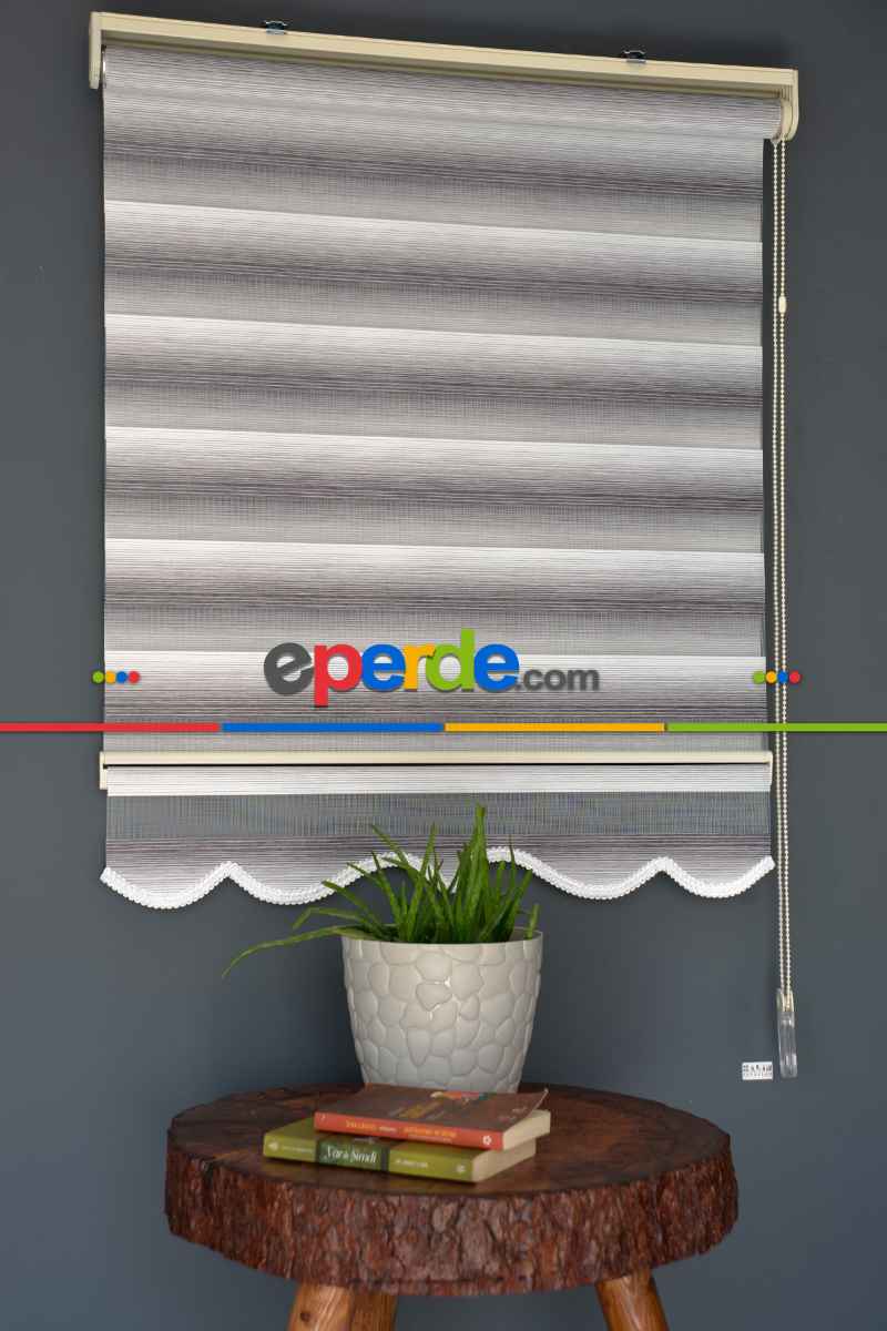 Halim Perdesan Yz-05 Beyaz & Gri Renk Etekli Veya Eteksiz Zebra Stor Perde