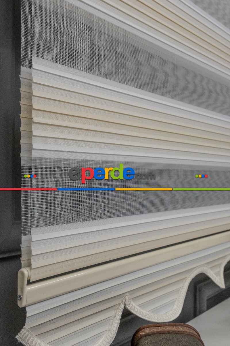 Yatak Odası - Zebra Perde Degrade Renk Geçişli Pileli Zebra Perde Krem Bej