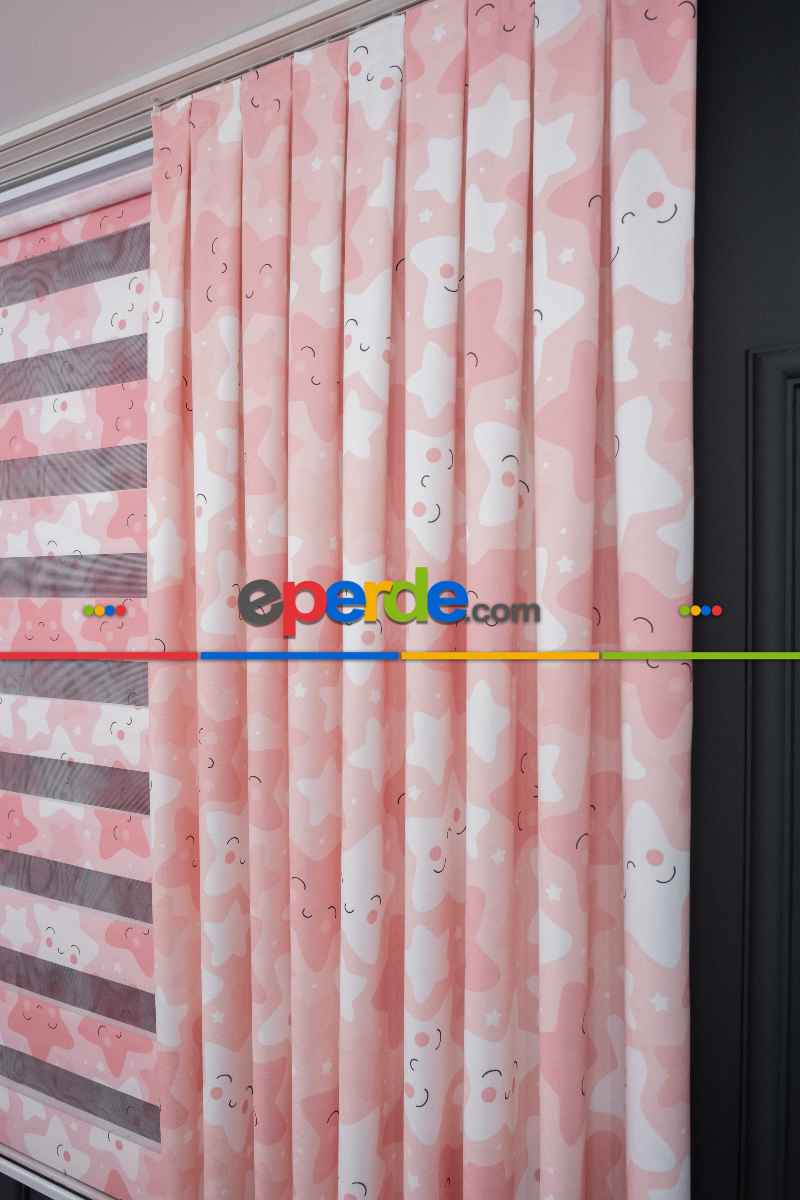 Trend Bebek - Çocuk - Genç Odası Fon Perde Modelleri 2025 (sınırsız En Ölçüsü )- Pembe Açık-pembe Koyu-ekru