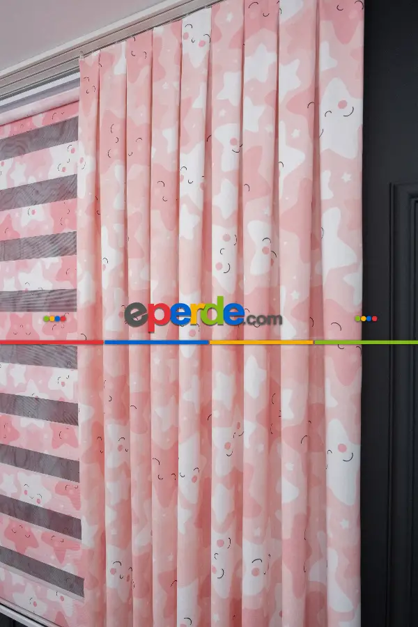 Trend Bebek - Çocuk - Genç Odası Fon Perde Modelleri 2025 (sınırsız En Ölçüsü )- Pembe Açık-pembe Koyu-ekru