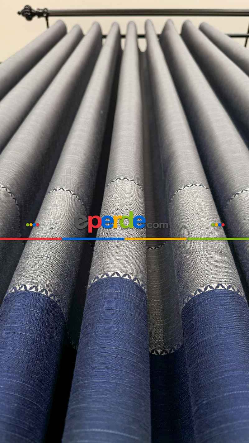 Koyu Mavi Gri Jakar Dokuma Fon Perde