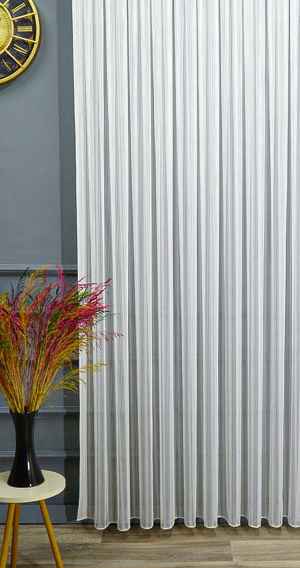 Desen Almira Simli Çizgili Eteği Kurşunlu (gramajlı) Tül Perde