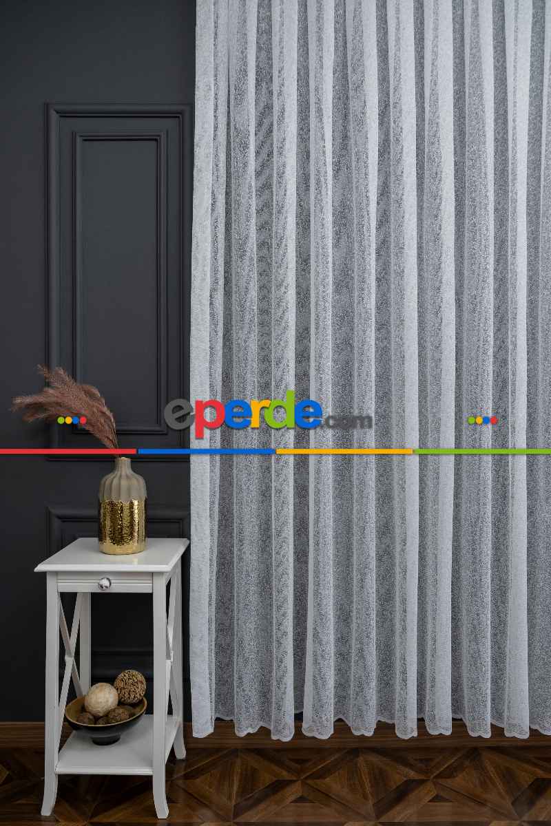 Taç Karlı Desen Örme Düz Tül Perde