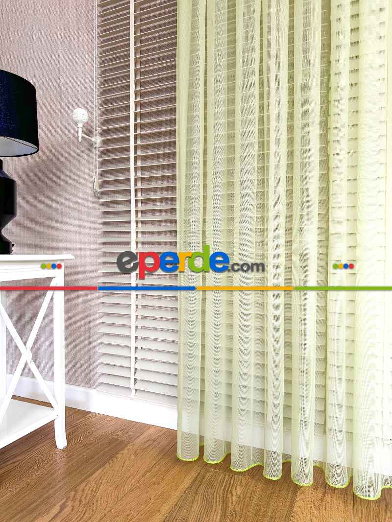 Yeşil Grek Zemin Düz Tül Perde - Kurşunlu