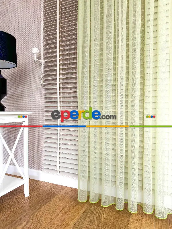 Yatak Odası Tül - Yeşil Grek Zemin Düz Tül Perde - Kurşunlu