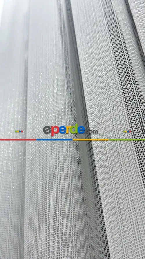 Brillant Ekru Hafif Simli File Tül Perde